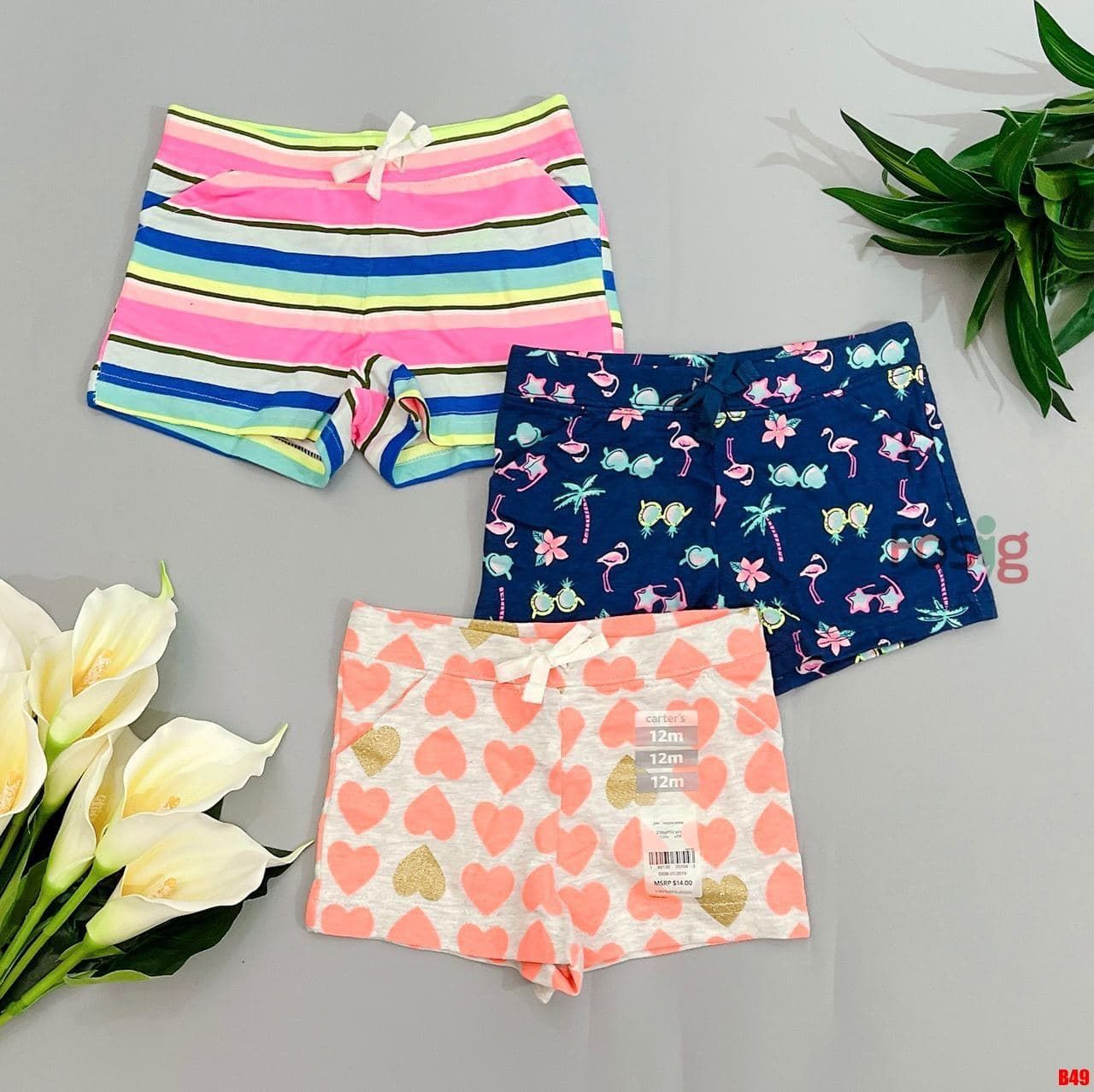  [3m-18m; 4-5T] Set 3 Quần Short Da Cá Bé Gái Cter - Combo ngẫu nhiên 