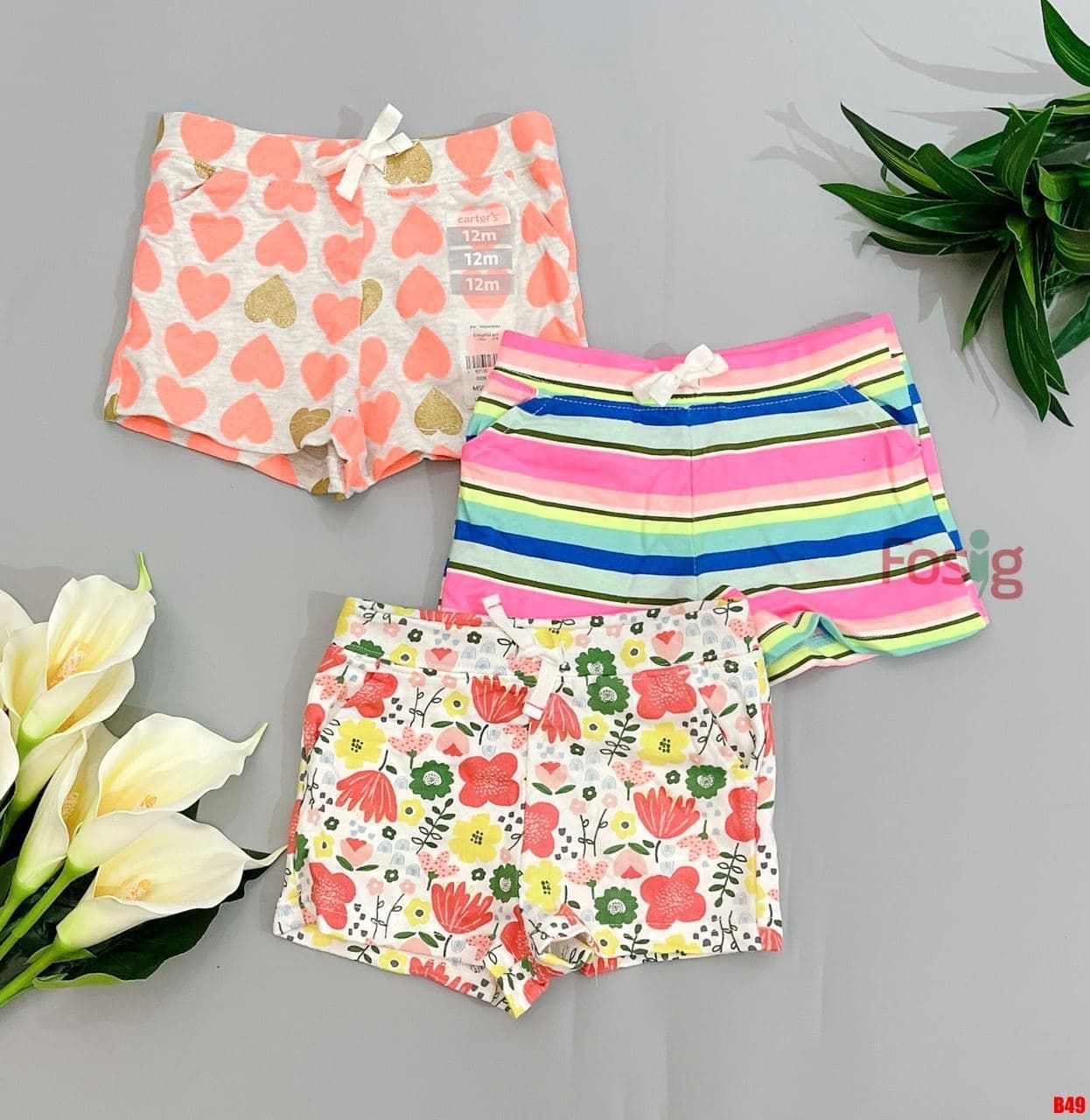  [3m-18m; 4-5T] Set 3 Quần Short Da Cá Bé Gái Cter - Combo ngẫu nhiên 