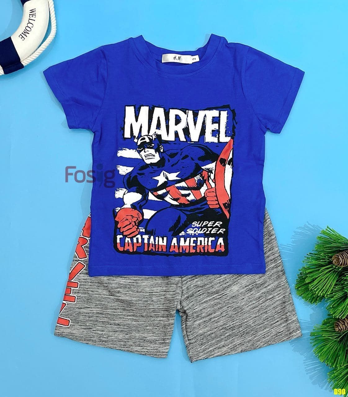  [13-14kg] Set Đồ Bộ Đùi Bé Trai HM CN - Xanh Dương Marvel 