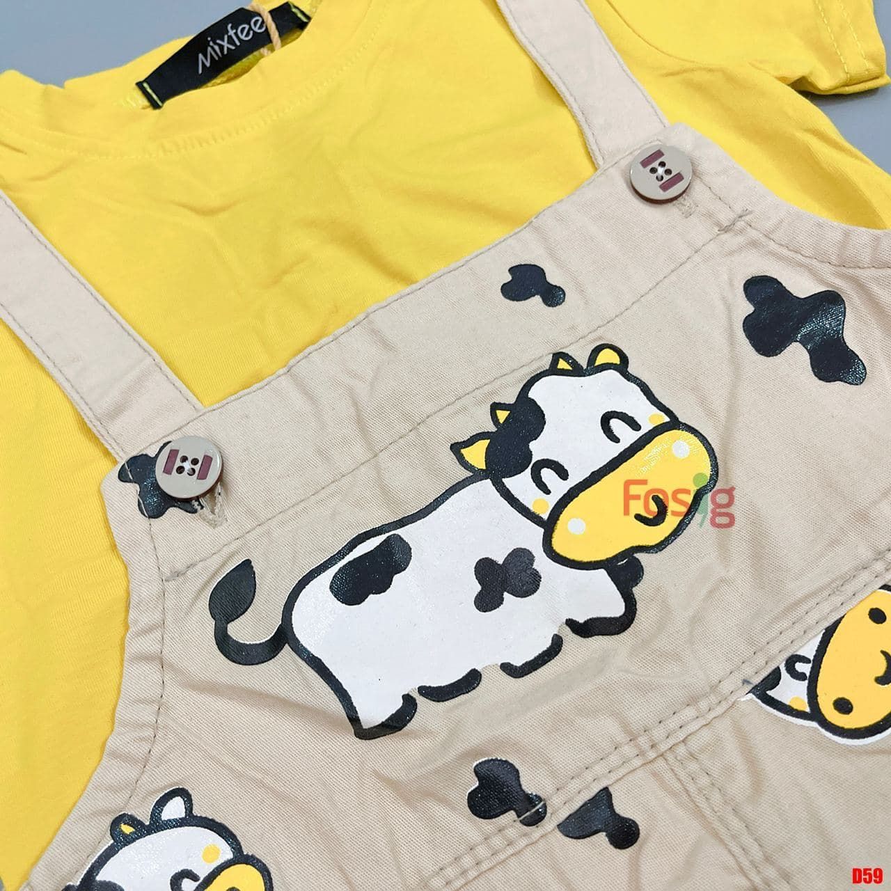Set Quần Yếm Áo Thun Bé Trai - Vàng Bò Sữa