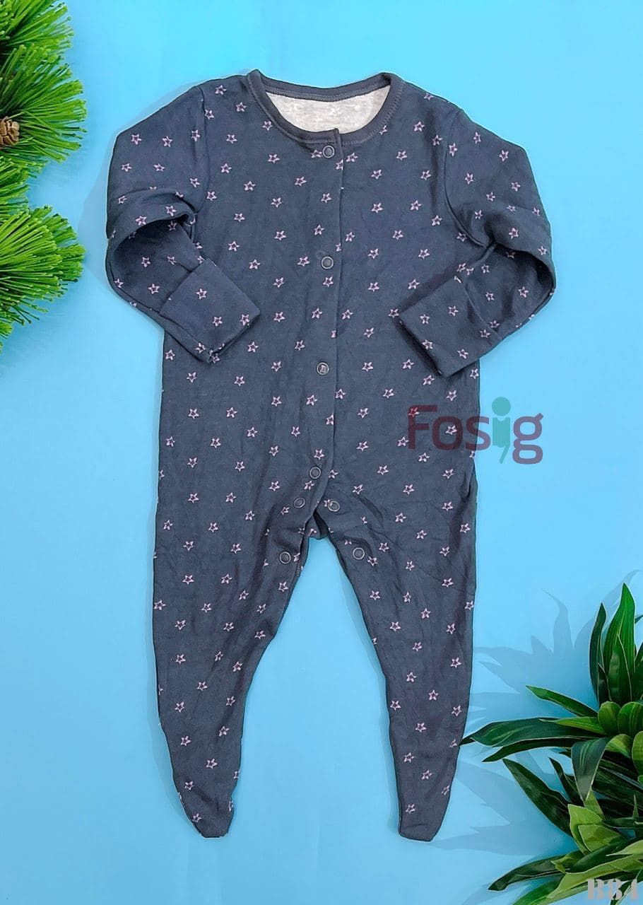  [6-9m] Sleepsuit Cúc Bấm Có Vớ Bé Gái Geo - Đen Sao Tím 