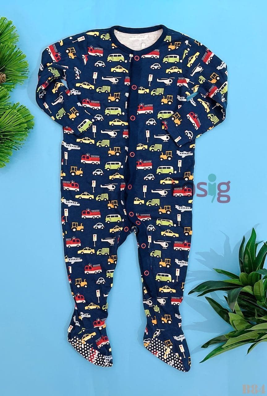 [11-12kg; Sleepsuit Cài Nút Có Vớ Bé Trai Geo - Navy Xe Màu