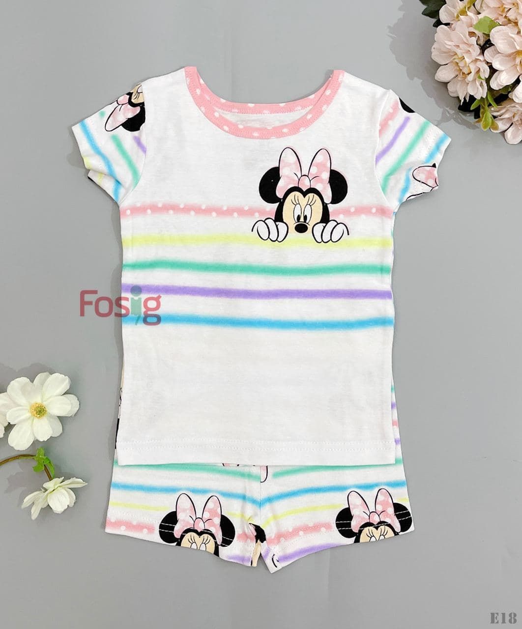  [11-12kg. 15-16kg] Set Đồ Bộ Đùi Bé Gái DNCH - Sọc Màu Mickey 