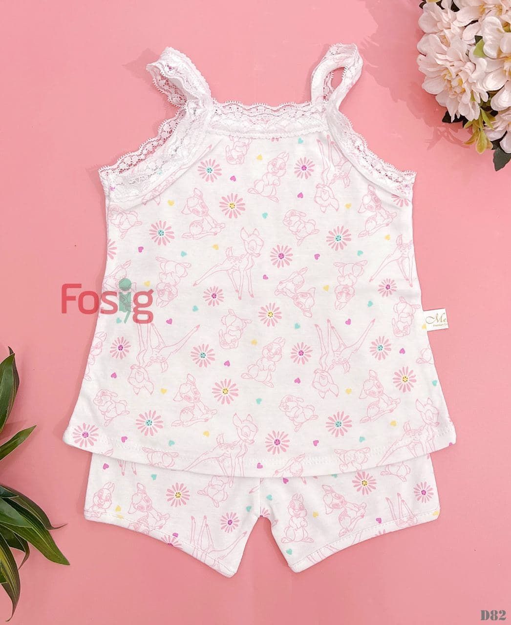  [10-11kg, 17-18kg] Set Đồ Bộ Đùi 2 Dây Bé Gái MS - Trắng Hoa Nai 