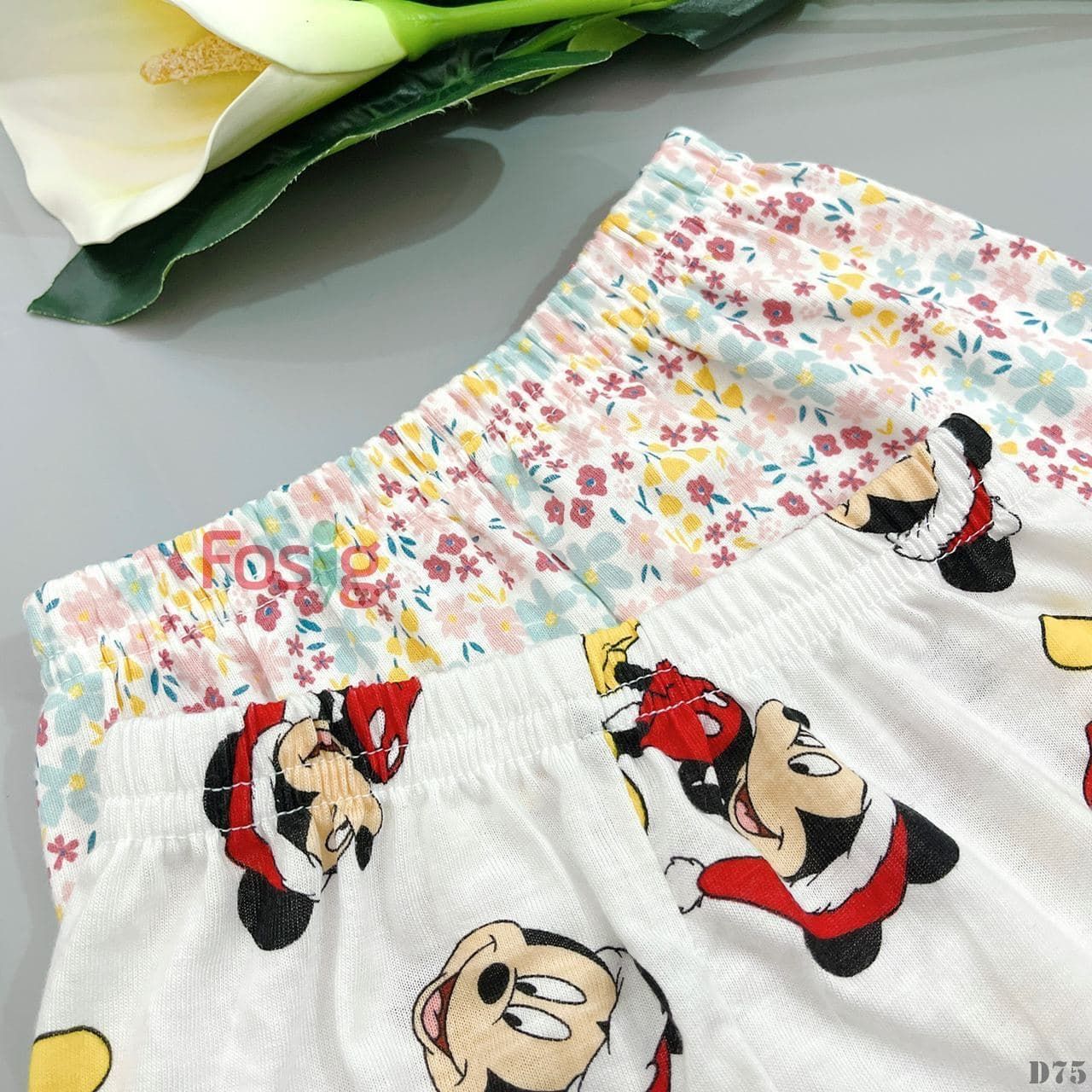  [14-15kg] Đồ Bộ Ngắn Cài Nút Bé Trai - Trắng Mickey 