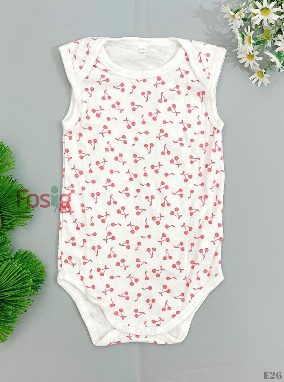  [10-12kg] Bodysuit 3 Lỗ Bé Gái - Trắng Cherry 