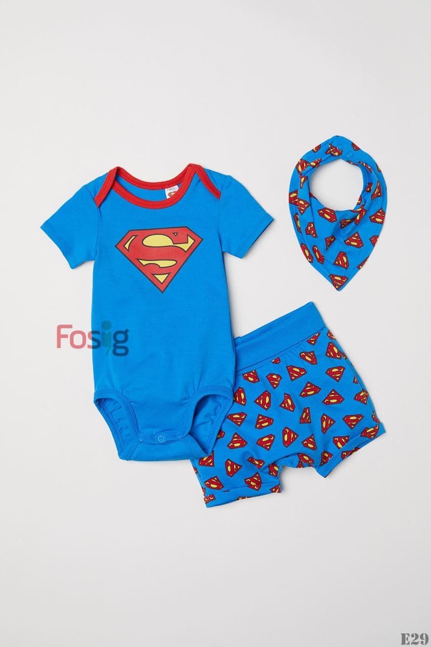  [0-4m] Set 2 Món Bodysuit Kèm Yếm Cổ HM - Xanh Super 