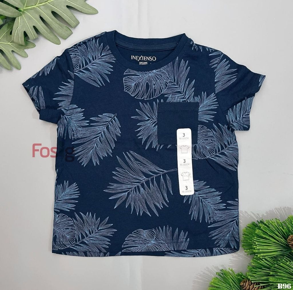  [12-13kg] Áo Thun Tay Ngắn Bé Trai Inextenso - Navy Lá Xanh 