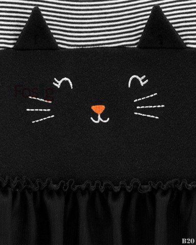 [3-6m] Romper Váy Bé Gái Cter - Sọc Đen Mèo 