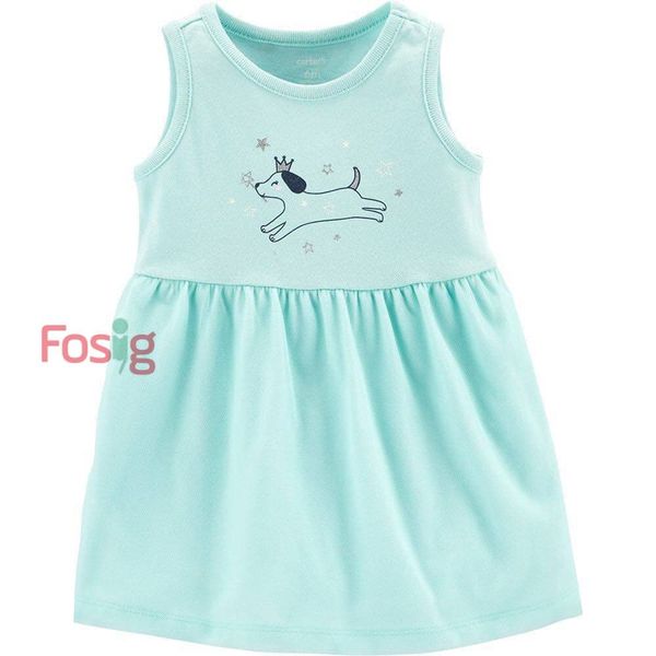  [0-6m] Đầm Cotton Sát Nách Bé Gái Cter - Xanh Chó Sao 