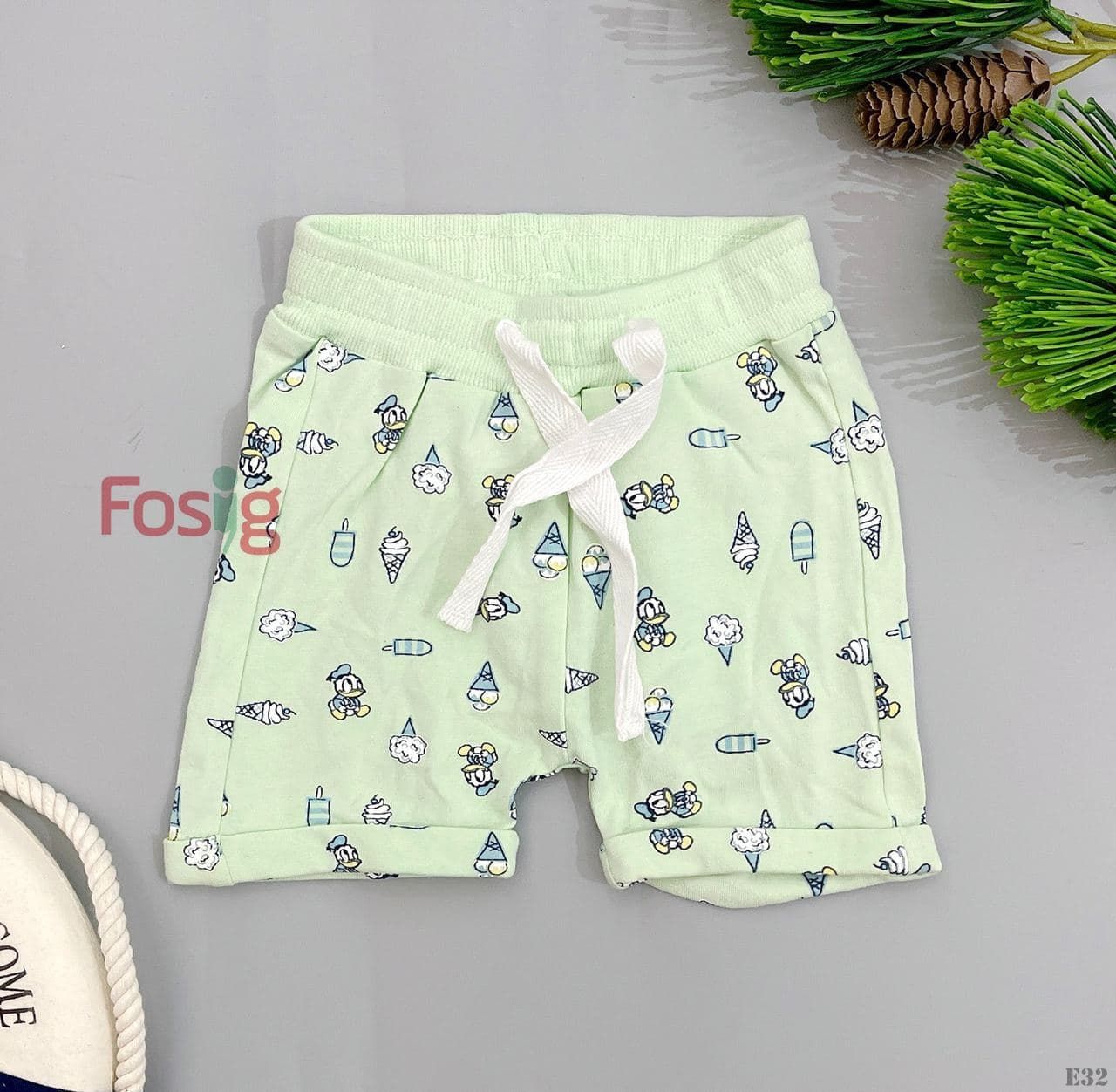  [1m-6m] Quần Short Cotton Bé Trai QSBT  - Xanh Ngọc Kem 