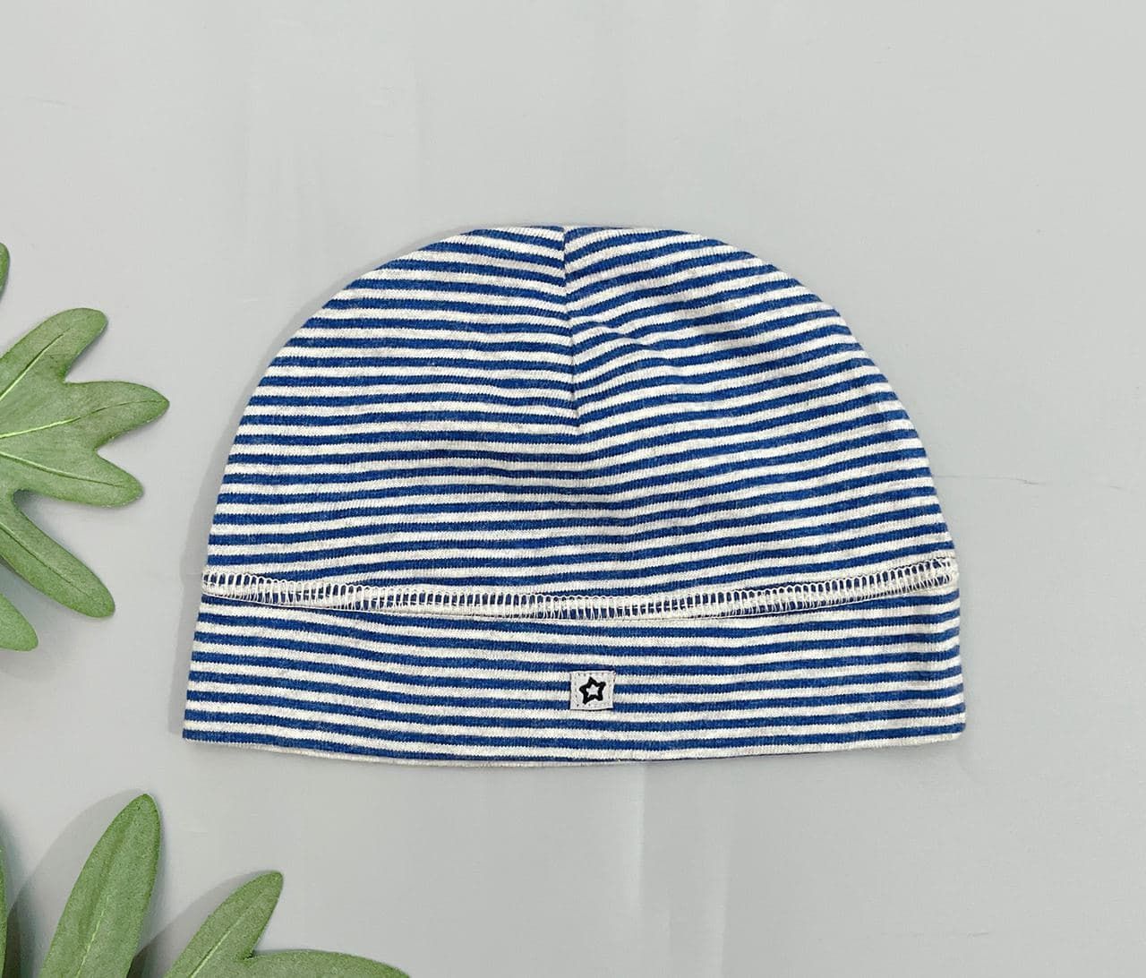 Nón Thun Sơ Sinh Cho Bé - Sọc Xám Xanh