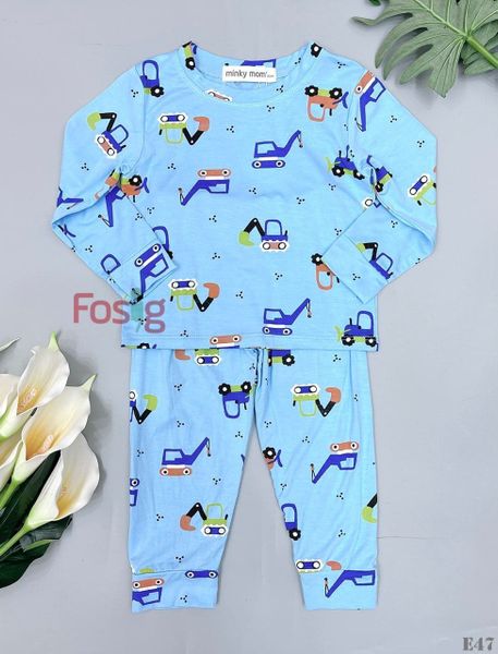  [6-9kg] Set Đồ Bộ Dài Thun Lạnh Bé Trai Siêu Mịn Co Giãn - Xanh Xe Xanh 