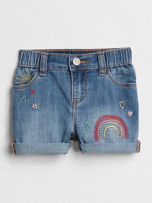  [13-14kg] Quần Short Jean Bé Gái GP - Xanh Hoa Cầu Vồng 