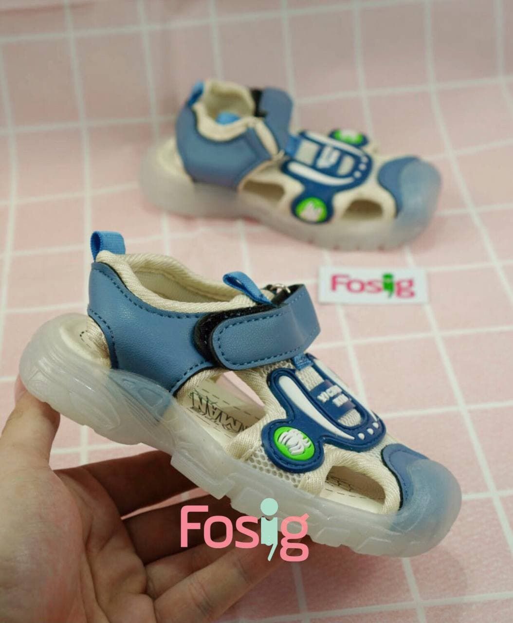  [12cm] Giày Sandal Cho Bé Trai - Xanh Xám Yicheng Kids 