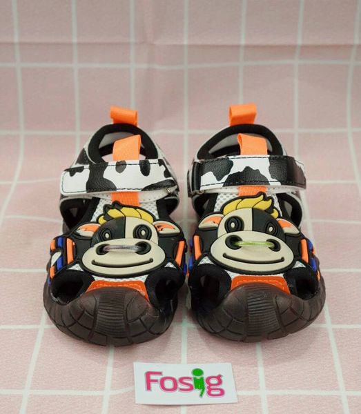  [12cm] Giày Sandal Cho Bé Trai - Đen Bò Sữa Cam 