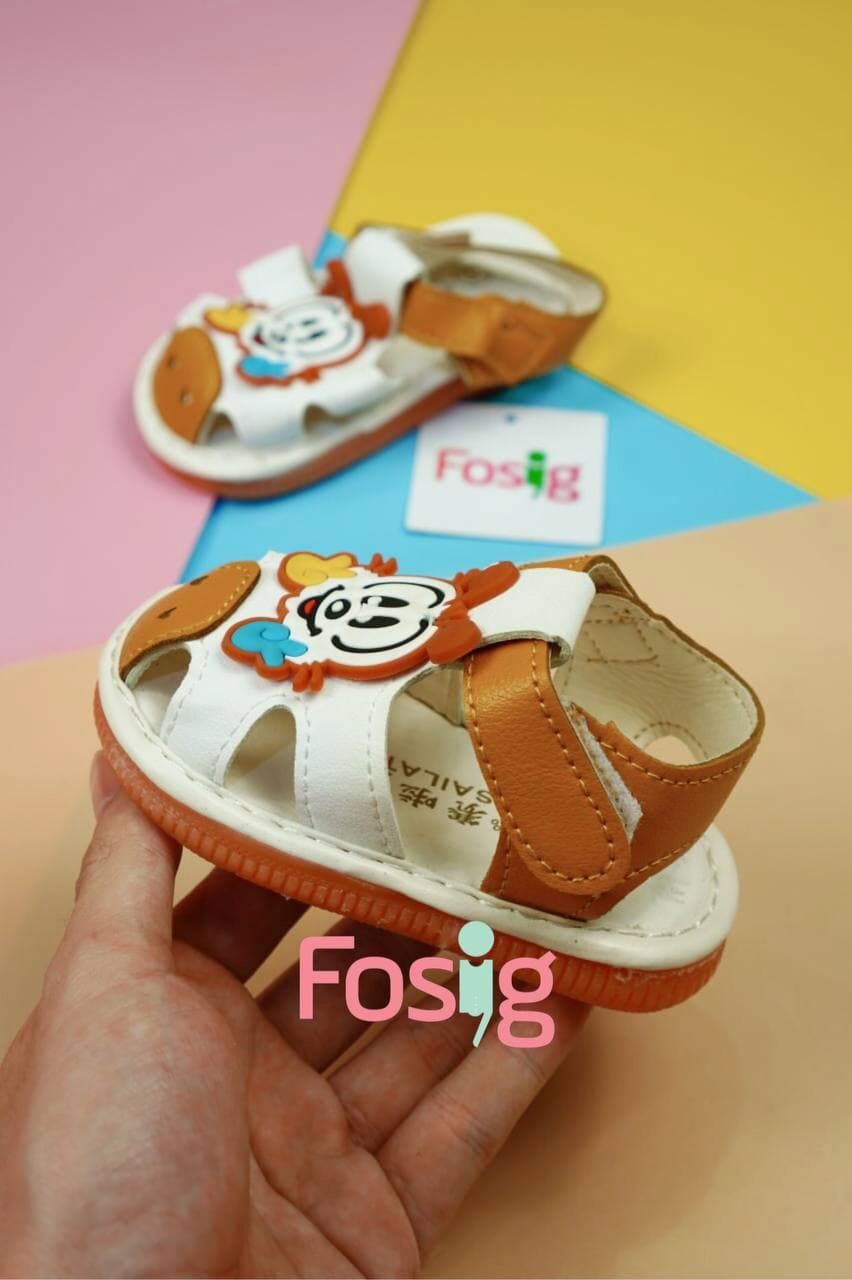  [10.5cm] Giày Sandal Có Kèn Cho Bé Trai - Vàng Trắng Gấu 