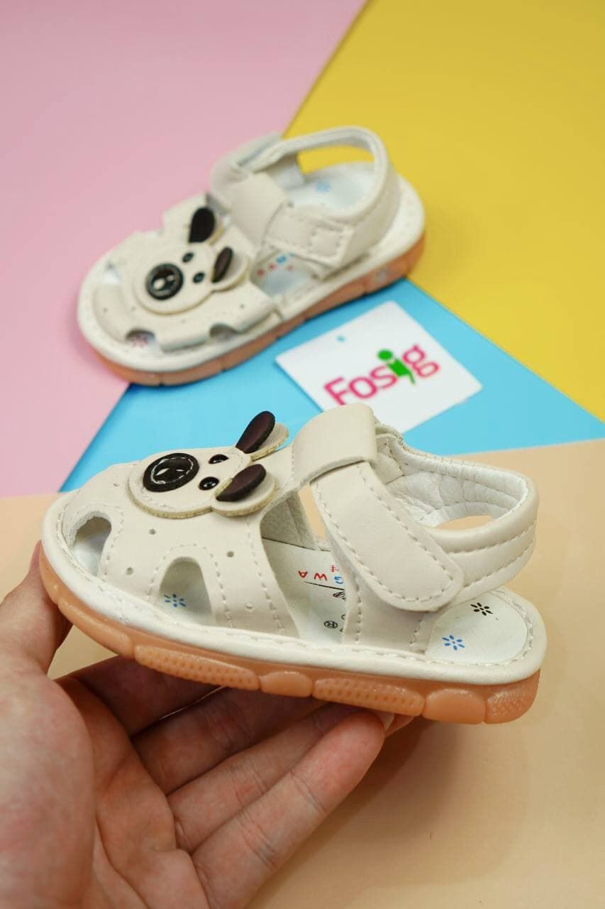  [10.5cm>] Giày Sandal Có Kèn Cho Bé Gái - Kem Gấu 