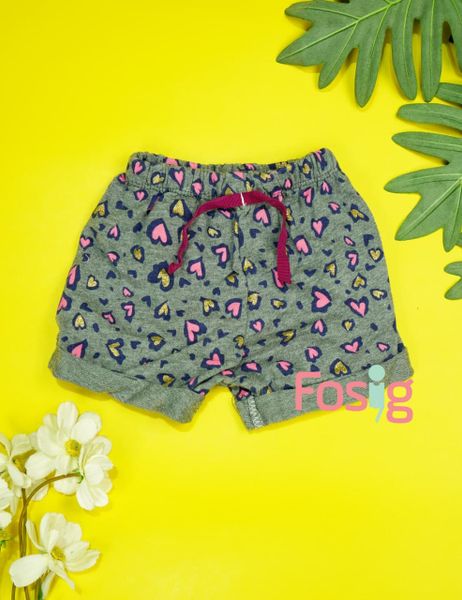  [6-7kg] Quần Short Bé Gái  - Xám Tim Hồng 