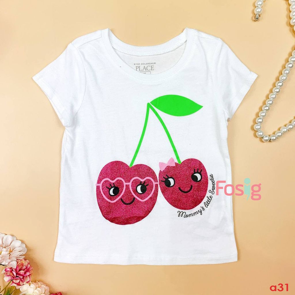  [11-12kg; 14-15kg] Áo Thun Tay Ngắn Bé Gái PL APBG - Trắng Cherry 