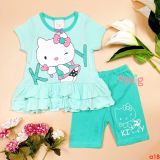  [12-13kg] Set Đồ Bộ Ngắn Bé Gái JB - Xanh Ngọc Kitty 