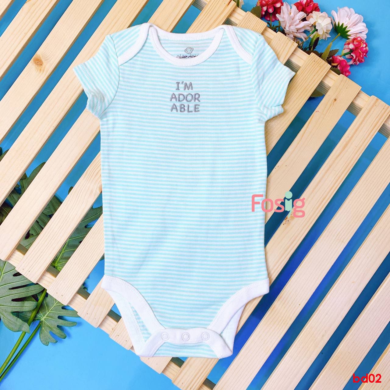  [6-9m] Bodysuit Tay Ngắn Bé Trai OD - Sọc Xanh Ngọc 