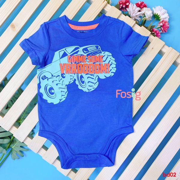  [3-6m] Bodysuit Tay Ngắn Bé Trai OD - Xanh Xe Xanh 