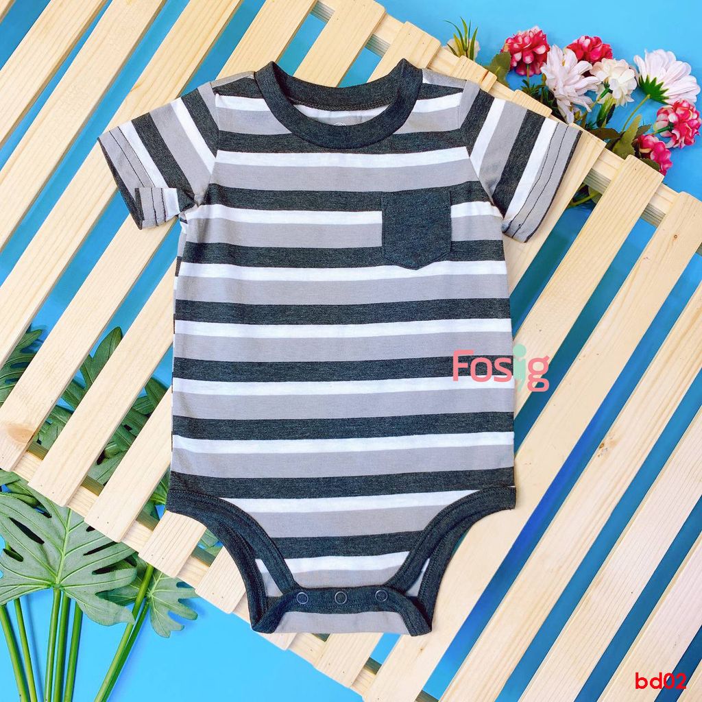  [3-6m] Bodysuit Tay Ngắn Bé Trai OD - Sọc Xám Đen 