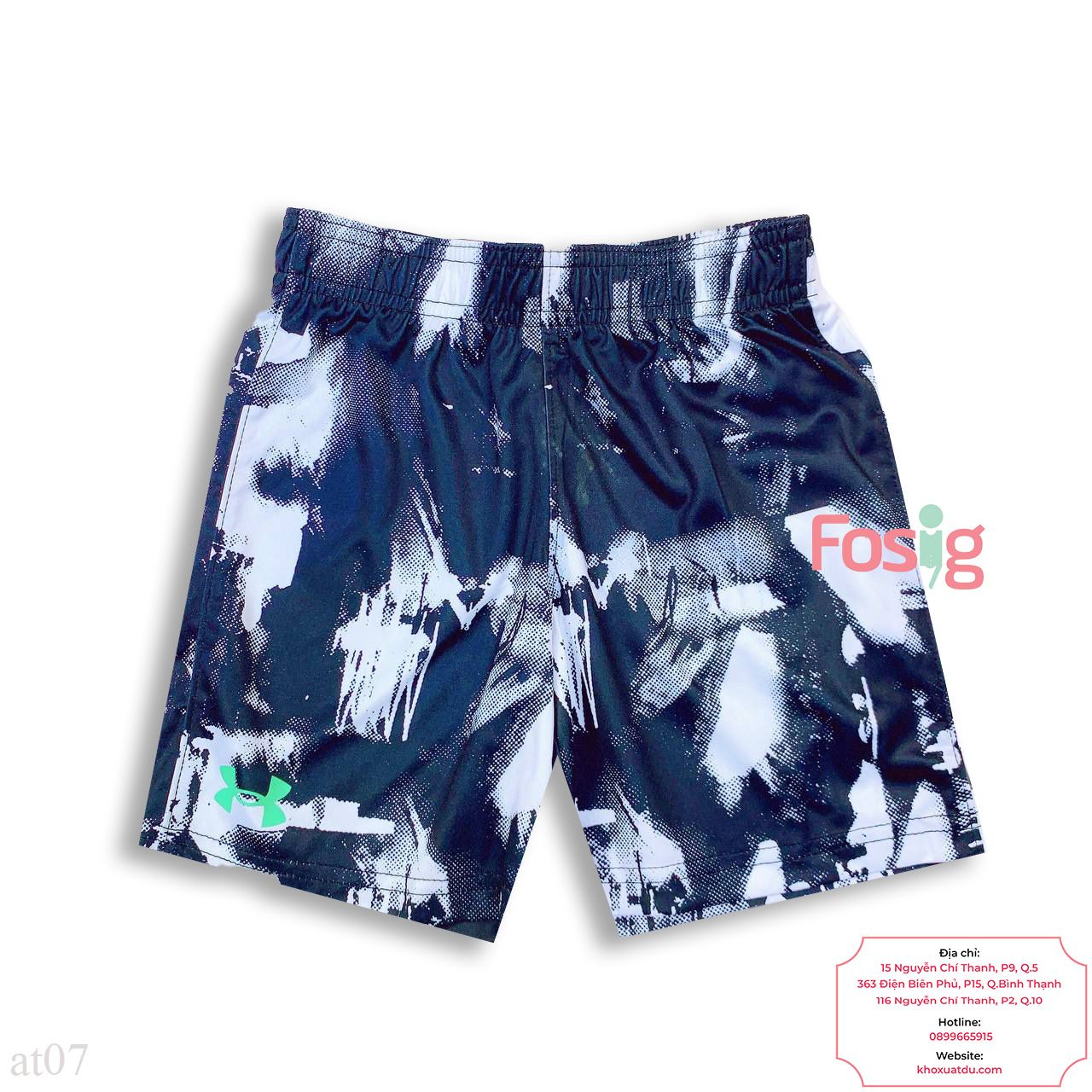  [16-22kg] Quần Short Thun Sport Bé Trai Under - Trắng Đen 