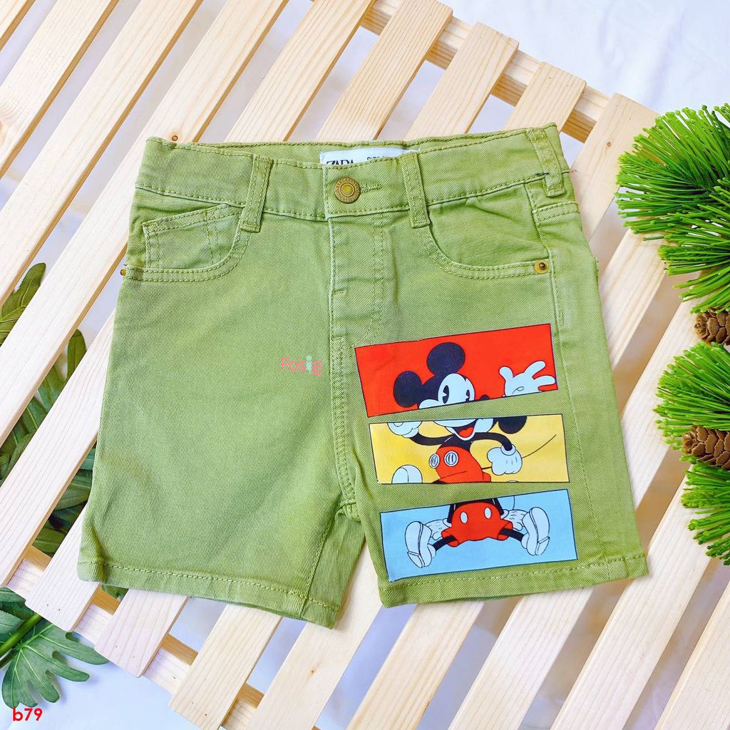  [16-17kg] Quần Short Zra Bé Trai - Rêu Màu Mickey 