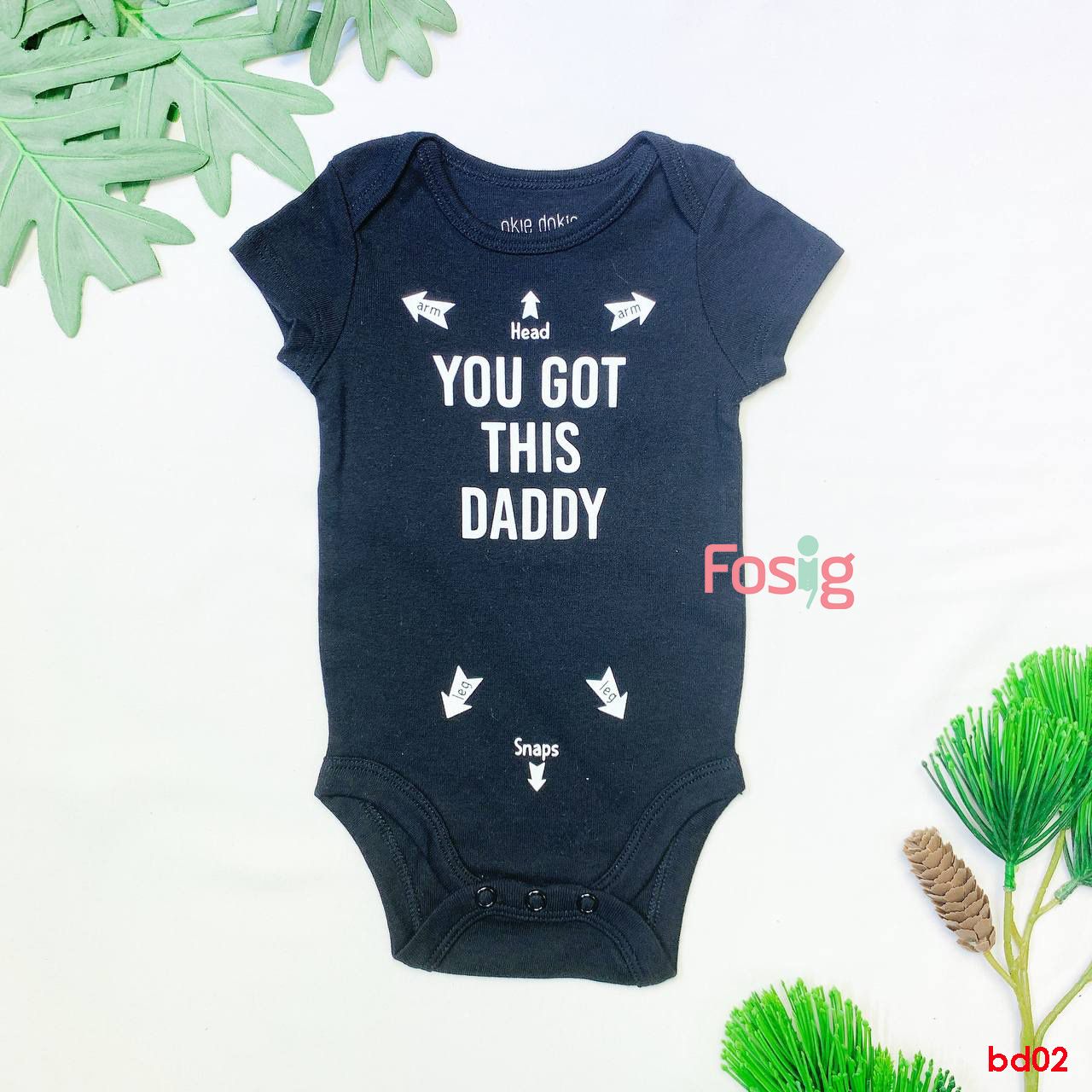  [0-3m, 12-18m] Bodysuit Tay Ngắn Bé Trai OD - Đen You Got 