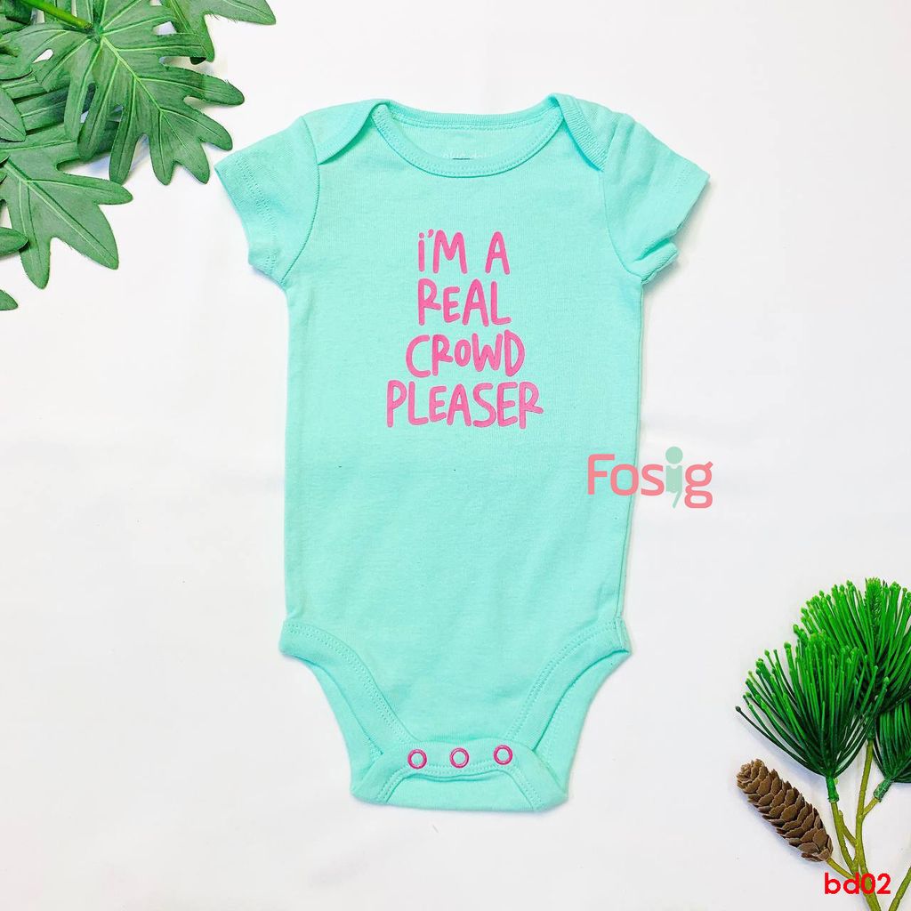  [3-6m] Bodysuit Tay Ngắn Bé Gái OD - Xanh Chữ Hồng 