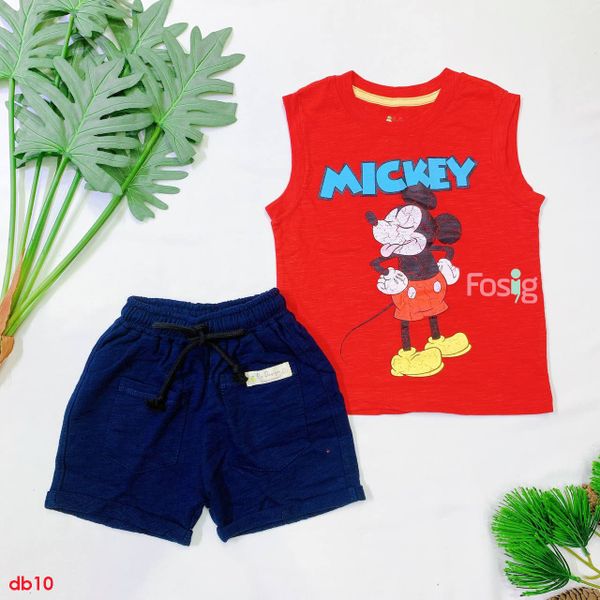  [14-25kg] Set Đồ Bộ Ngắn 3 Lỗ Bé Trai RD - QND Đỏ Mickey 