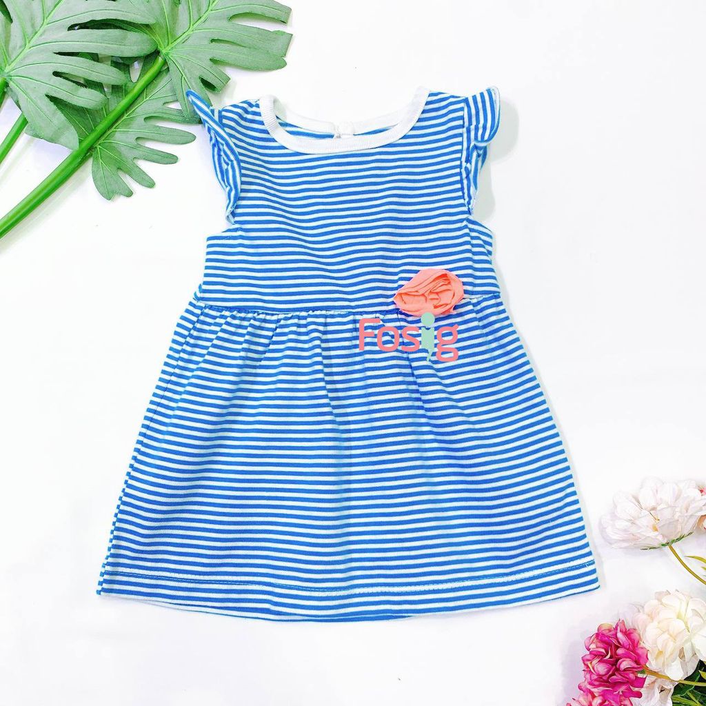  [3m-6m] Đầm Cotton Cánh Tiên Bé Gái - Sọc Xanh Hoa 