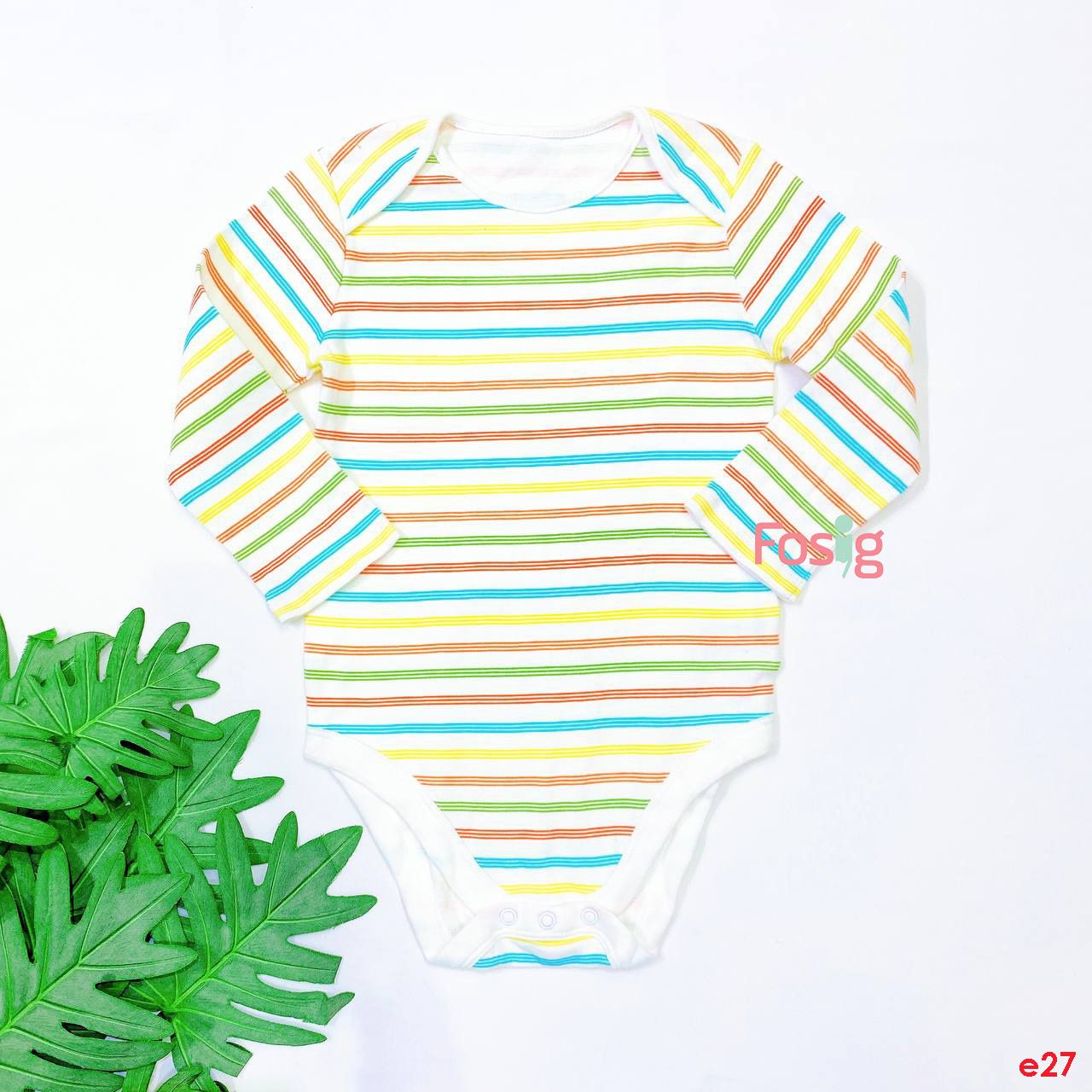  [10-15kg] Bodysuit Tay Dài Bé Trai - Kem Sọc Màu 