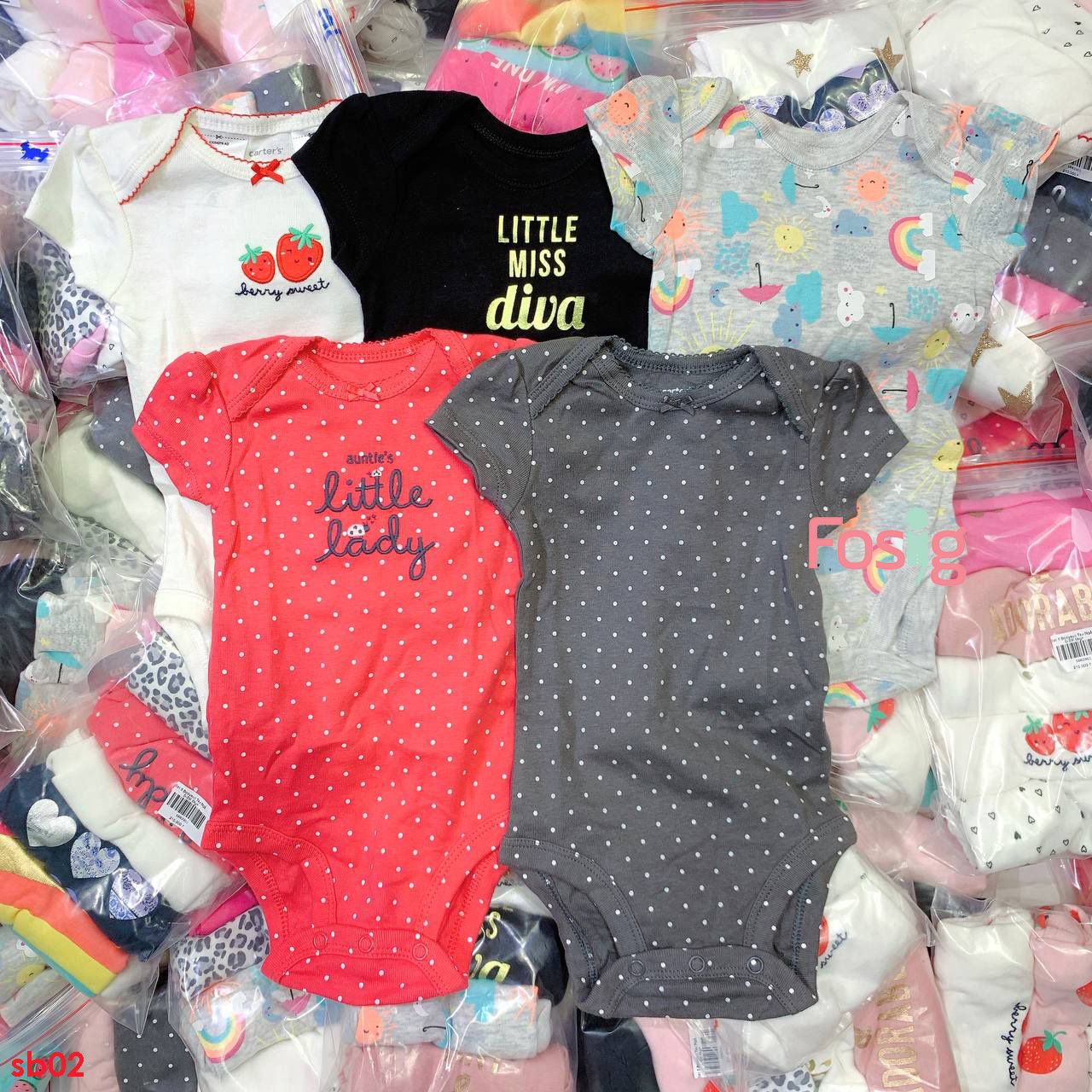  [0-3m, 9-24m] Set 5 Bodysuit Tay Ngắn Bé Gái - Combo ngẫu nhiên 