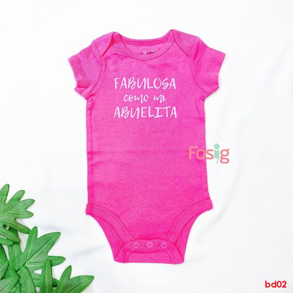  [0-3m, 12m-24m] Bodysuit Tay Ngắn Bé Gái OD - Hồng fabulosa 