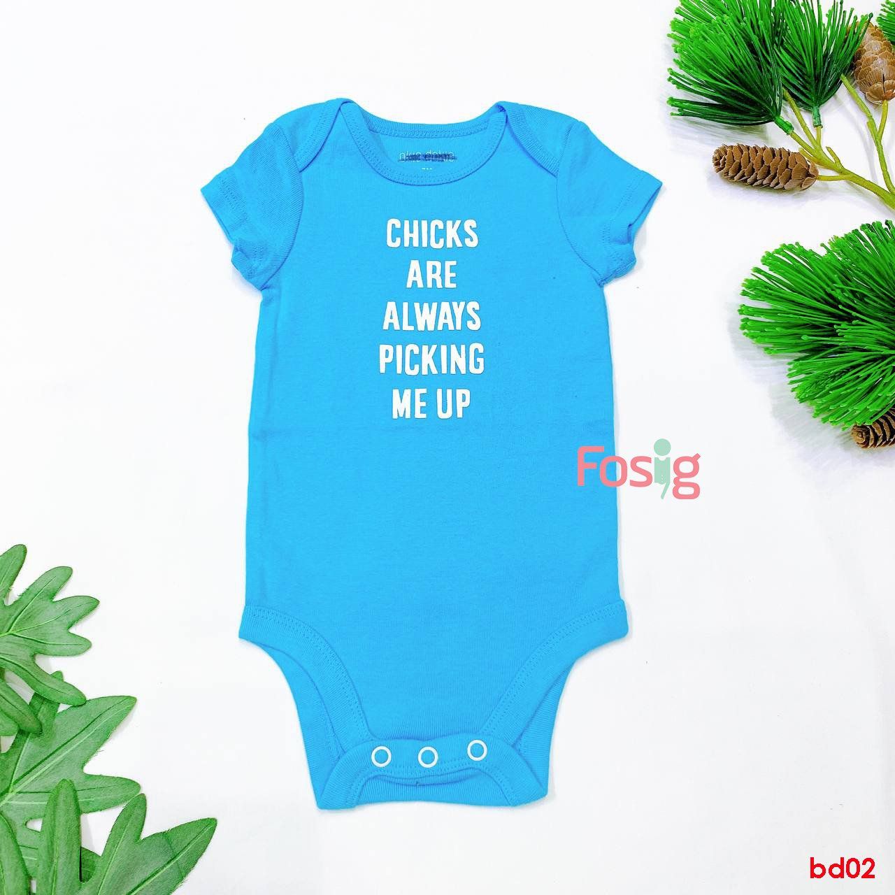  [0-3m, 9-12m] Bodysuit Tay Ngắn Bé Trai OD - Xanh Nhạt Chicks 