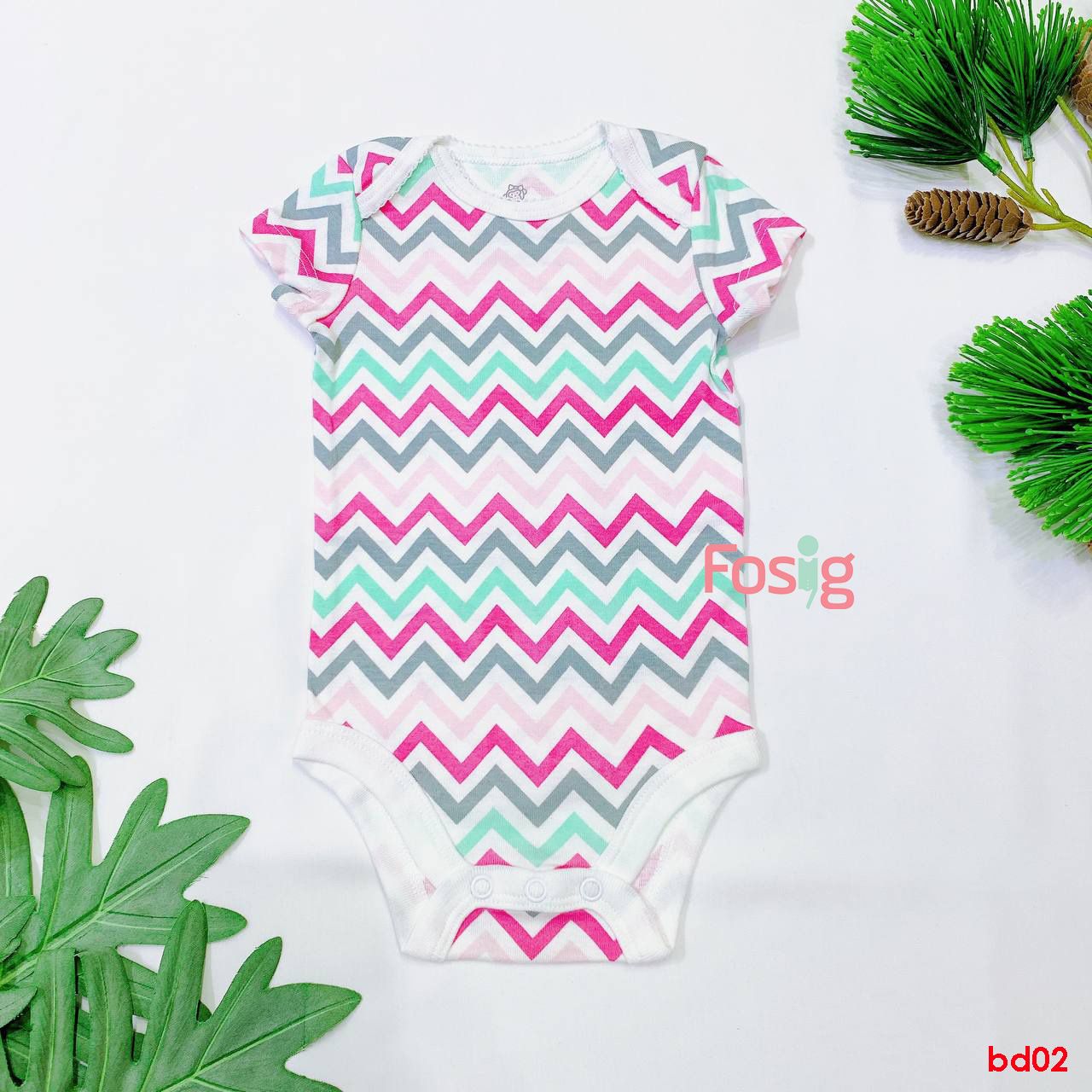  [3m-6m ;9-12m] Bodysuit Tay Ngắn Bé Gái OD - Trắng Sóng Màu 