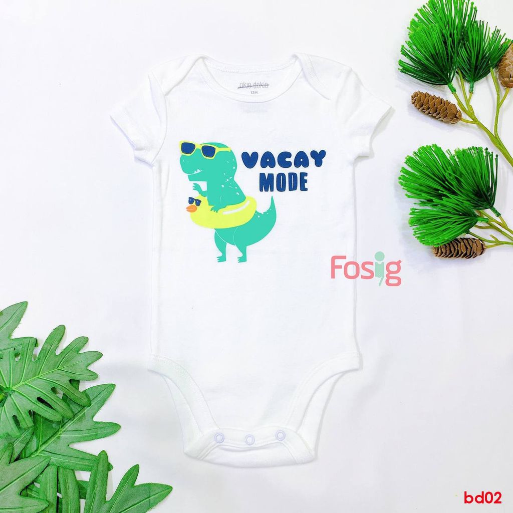  [9-12m] Bodysuit Tay Ngắn Bé Trai OD - Trắng Vacay 