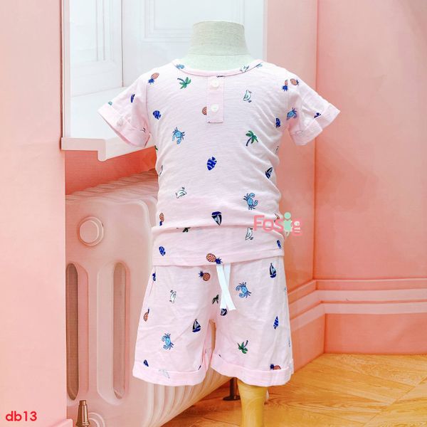  [8-15kg] Set Đồ Bộ Ngắn Bé Trai RD - Hồng Cá Cua 