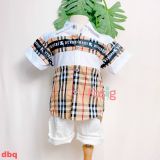  [11-15kg] Set Đồ BỘ Ngắn Bé Trai - Trắng Caro Nâu 