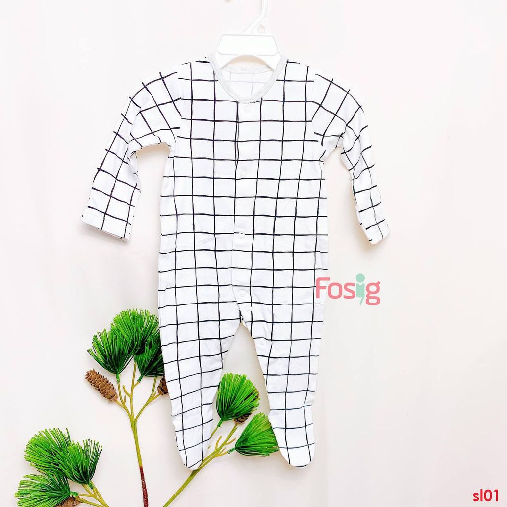  [3m] Sleepsuit Cúc Bấm Có Vớ Bé Trai - Trắng Caro Đen 