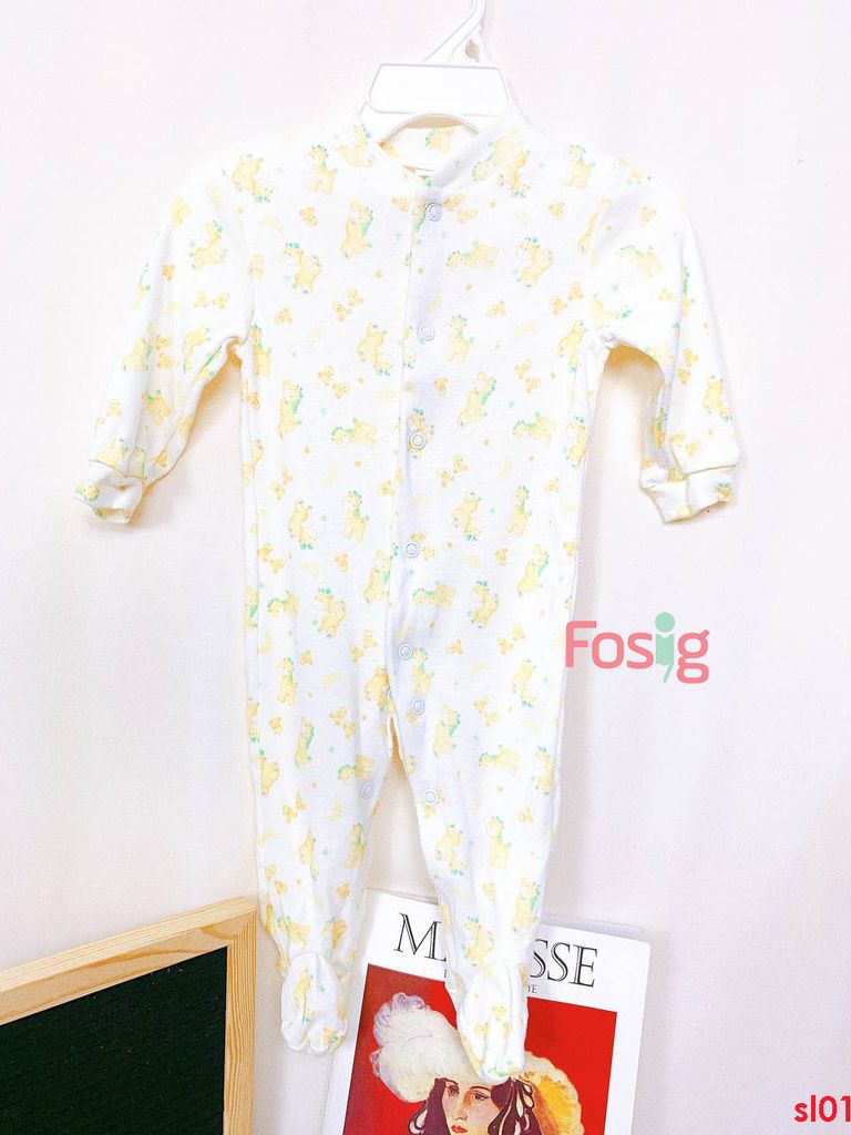  [3m] Sleepsuit Cúc Bấm Có Vớ Bé Trai Geo - Kem Hươu Vàng 