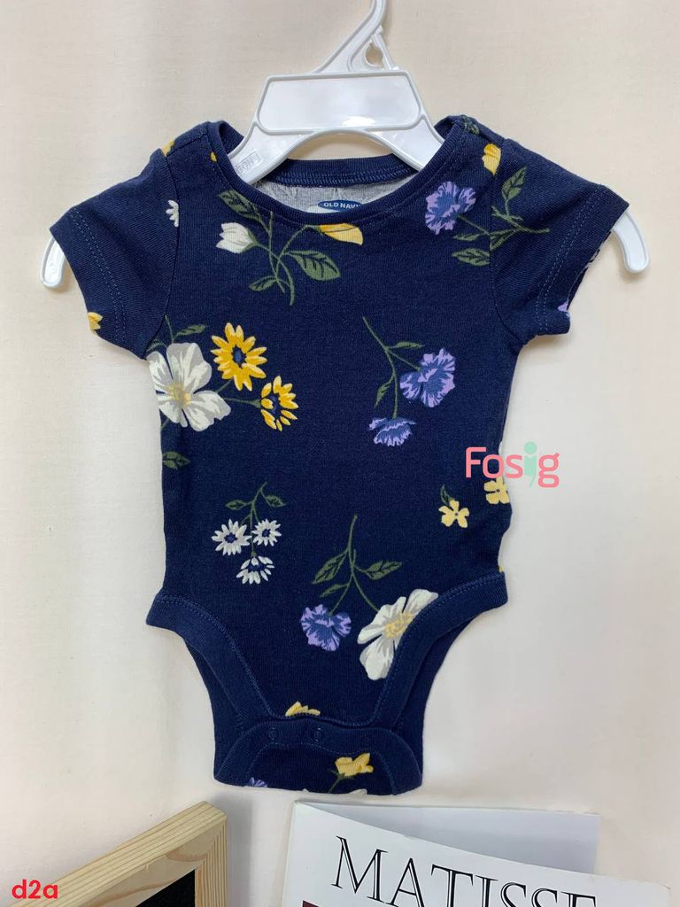  [0-12M ; 18-24M] Bodysuit Tay Ngắn Bé Gái ON - Navy Hoa Vàng Xanh 