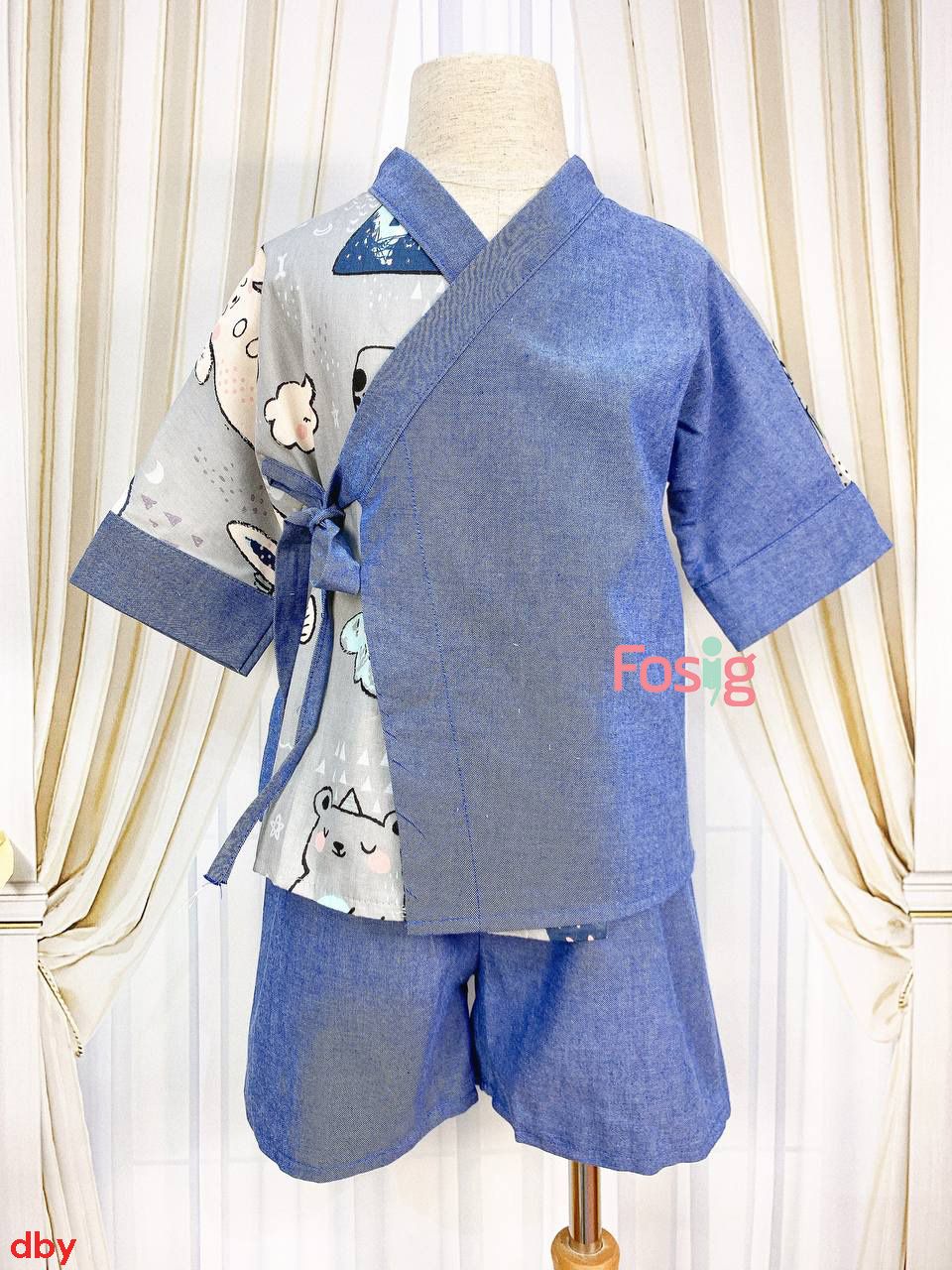  [7-8kg, 17-19kg] Đồ Bộ YuKaTa Bé Unisex - Xám Xanh Gấu 