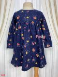  [3m-24m ; 4t-5t] Đầm Cotton Tay Dài Bé Gái ON - Navy Hoa Chấm 