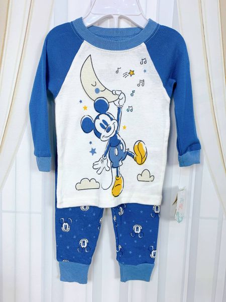  [6-7kg; 8-9kg] Set Đồ Bộ Dài Bé Trai - Xanh Trắng Mickey 