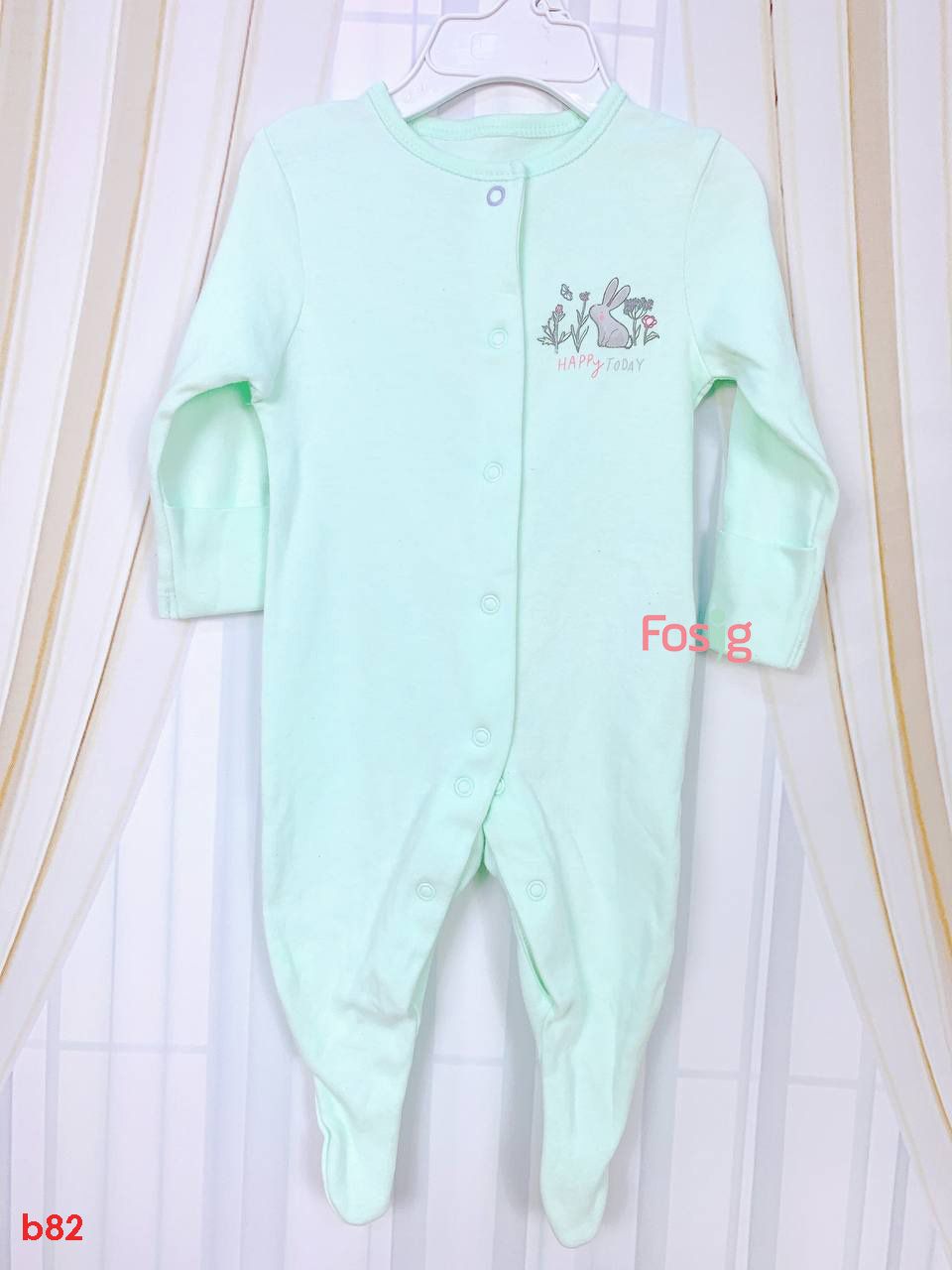  [0-6m] Sleepsuit Gài Nút Có Vớ Bé Gái PM - Xanh Hoa Thỏ 