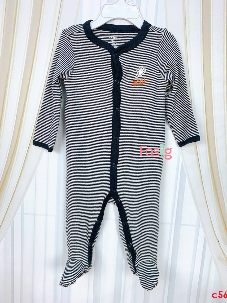  [9m] Sleepsuit Cúc Bấm Có Vớ Bé Trai Cter - Sọc Đen BOO 